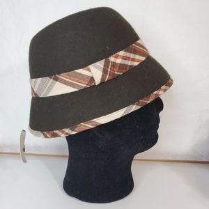 COLOMBINO Wool Plaid Belted Bucket Hat Brown